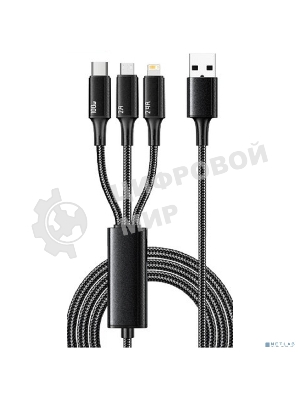 Кабель Rexant USB 3в1 Type-С (6A), Lightning (2,4A), micro USB (3A) 1,2м, в черной оплетке
