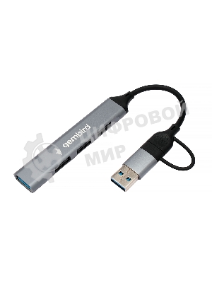 Разветвитель USB3.0/2.0 Gembird UHB-C204, USB3.0, 3xUSB2.0, кабель Type-C+USB 10 см, алюминий, пакет