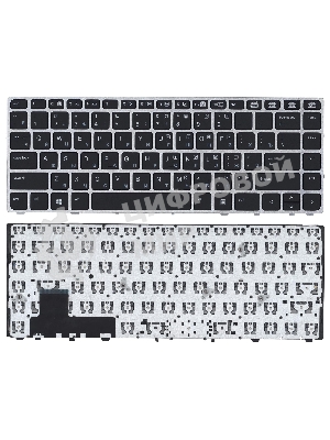 Клавиатура для ноутбука HP EliteBook Folio 9470M черная с серебристой рамкой без указателя