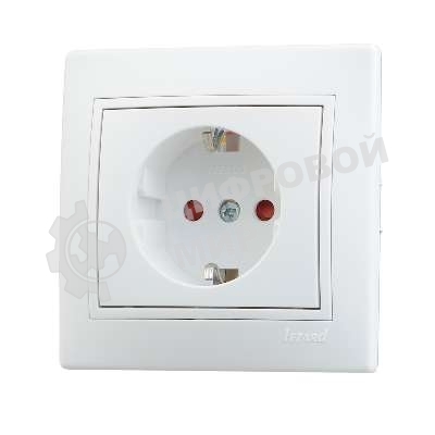 Розетка 1-м СП Мира защ. шторки с заземл. белый/белый Lezard 701-0202-124