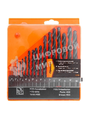 Набор сверл по металлу Sparta 1-10 мм (через 0,5 мм), HSS, 19 шт, пласт. бокс, цилин. хвостовик