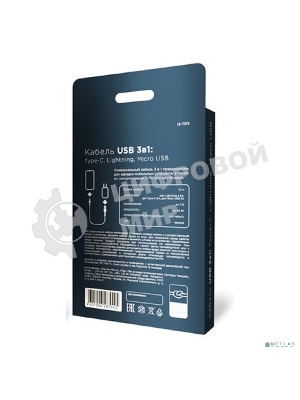 Кабель Rexant USB 3в1 Type-С (6A), Lightning (2,4A), micro USB (3A) 1,2м, в черной оплетке