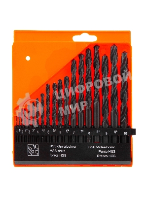 Набор сверл по металлу Sparta 1-10 мм (через 0,5 мм), HSS, 19 шт, пласт. бокс, цилин. хвостовик
