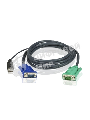 Кабель KVM ATEN 2L-5205U USB(тип А Male)+HDB15(Male) (-) SPHD15(Male) 5,0м., черный.