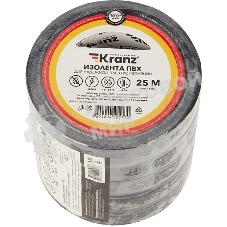 Изолента ПВХ Kranz 0.13х15 мм, 25 м, черная