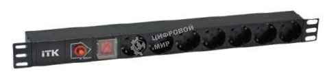 Блок ITK PDU 7 розеток DIN49440 (нем. станд.) с LED выключателем и защитой от перенапряжения, 1U, без шнура, вх. IEC320 C14, алюминевый профиль, черный