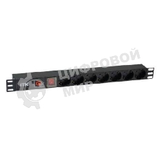 Блок ITK PDU 7 розеток DIN49440 (нем. станд.) с LED выключателем и защитой от перенапряжения, 1U, без шнура, вх. IEC320 C14, алюминевый профиль, черный