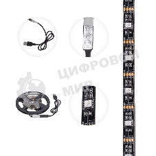 Лента светодиодная 5В, SMD5050, 7,2Вт/м, 30 LED/м, RGb, 10мм, 3м, с USB коннектором, черная, IP20 LAMPER