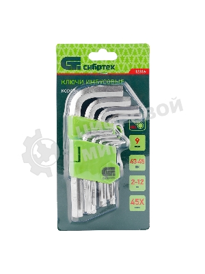 Набор ключей имбусовых HEX Сибртех, 2–12 мм, 45x, закаленные, 9 шт., короткие, никель.