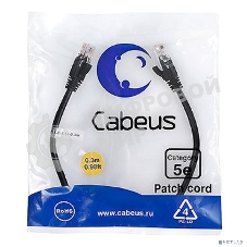 Шнур коммутационный Cabeus, Cat.5e, неэкр., U/UTP, RJ45/RJ45, LSZH, AWG24, 0.3м, черный
