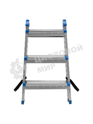Стремянка двухсторонняя Сибртех 3 ст., сталь профиль, стальные ступени
