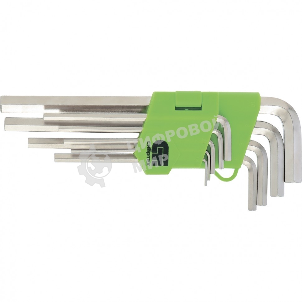 Набор ключей Сибртех имбусовых HEX, 1,5-10 мм, 45x, закаленные, 9 шт., короткие, никель.