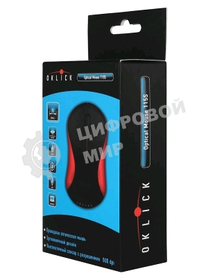 Мышь проводная Oklick 115S черный/красный, 1200 dpi, USB, кнопки - 3