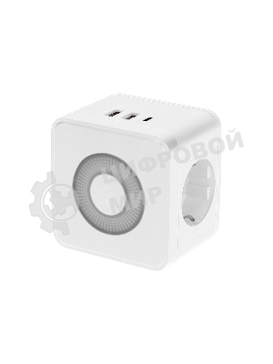 Двойник электрический Rexant Куб 16А с заземлением + 2хUSB-A 2,4А + USB Type-C 3А с ночной подсветкой, белый
