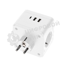 Двойник электрический Rexant Куб 16А с заземлением + 2хUSB-A 2,4А + USB Type-C 3А с ночной подсветкой, белый