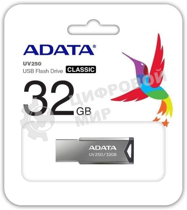 Флешка USB ADATA UV250 (AUV250-32G-RBK), 32Gb, USB 2.0, R/W 25/10, серебристый