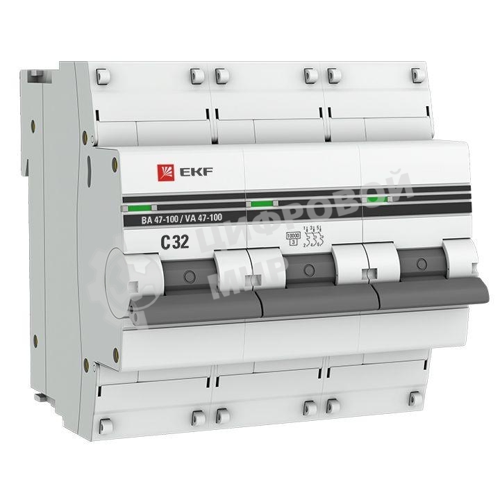 Выключатель автоматический модульный 3п C 32А 10кА ВА 47-100 PROxima EKF mcb47100-3-32C-pro