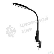Светильник настольный Camelion KD-837 C02 черный LED на струбц., 7Вт, 230В, 450лм, сенс.рег. ярк и цвет.темп, USB-5В,1А