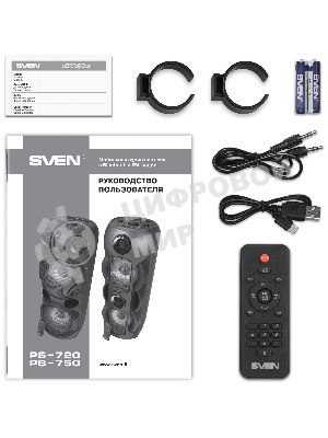 Колонка АС SVEN PS-750, черный (80 Вт, TWS, Bluetooth, FM, USB, microSD, LED-дисплей, 2х4400мА*ч)