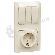 Блок комбинированный GLOSSA розетка защ. шторки с заземл. + выкл. 3-кл. беж. SchE
