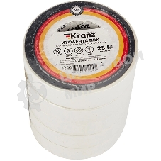 Изолента ПВХ Kranz 0.13х19 мм, 25 м, белая (5 шт./уп.)