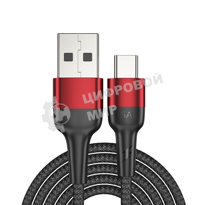 Кабель Rexant USB-A - Type-C, 5А, 50Вт, 1м, в черной нейлоновой оплетке