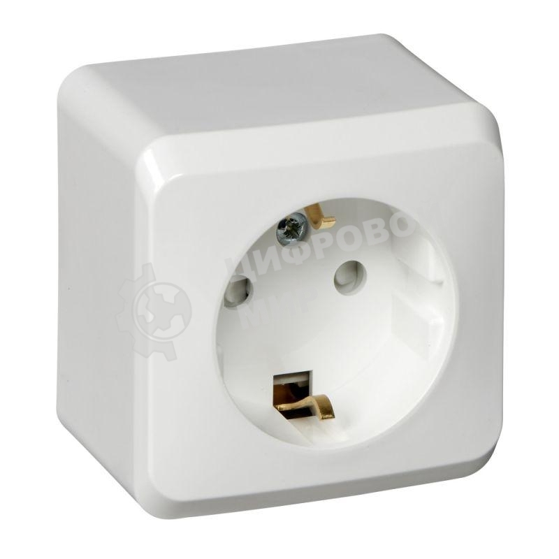 Розетка 1-м ОП Этюд 16А защ. шторки с заземл. белый SchE PA16-004B