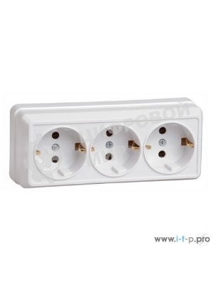 Розетка IEK ERO31-K01-16-DC РС23-3-ОБ 3 местн. с з/к 16А откр.уст. ОКТАВА (белый)