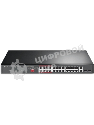 Коммутатор 24-port 10/100Mbps Unmanaged PoE+ Switch with 2 combo RJ-45/SFP uplink ports, metal case, rack mount, 24 802.3af/at compliant PoE+ ports, 2 gigabit combo RJ-45/SFP uplink ports, DIP switches for Extend mode, Isolation mode and Priority mode, up to 25