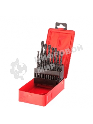 Набор сверл по металлу Sparta 1-10 мм (через 0,5 мм, 3,2, 4,8 мм), HSS, 21 шт, мет. бокс, цилин. хв.