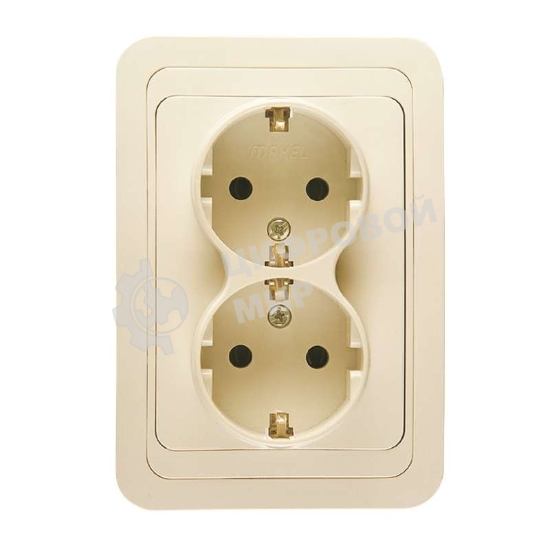 Розетка Makel 2-м СП Mimoza 16А IP20 с заземл. крем/крем