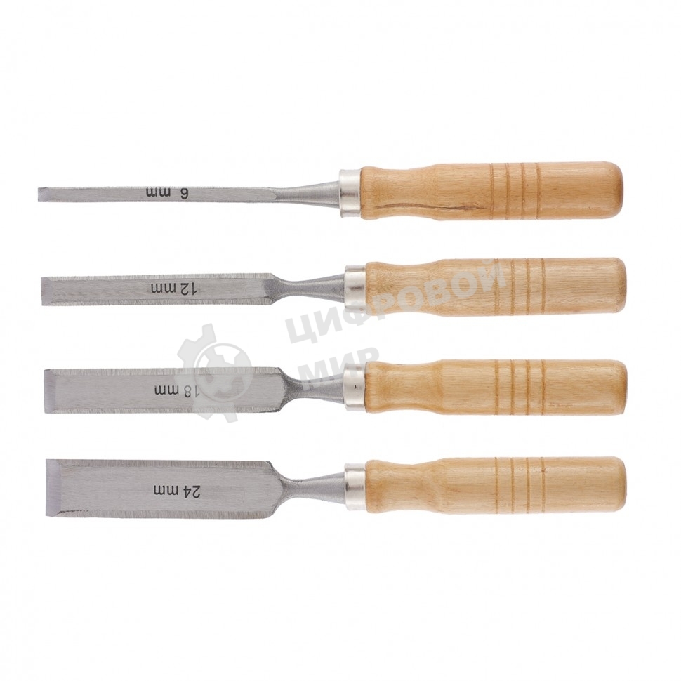 Набор стамесок Sparta 6-12-18-24 мм, плоские, деревянные рукоятки