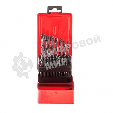 Набор сверл по металлу Sparta 1-10 мм (через 0,5 мм, 3,2, 4,8 мм), HSS, 21 шт, мет. бокс, цилин. хв.