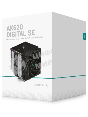 Кулер для процессора DEEPCOOL AK620 DIGITAL SE LGA20XX/1700/1200/115X/AM5/AM4 (9шт/кор, TDP 260W, PWM, DUAL Fan 120мм, 6 тепл. трубок, ARGb, черный) RET (R-AK620-BKADMN-GJD)