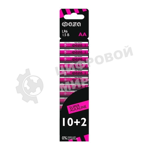 Элемент питания алкалиновый LR6 Super Alkaline SBL-10+2 (уп.12шт) ФАZА 2854582, 1.5 В