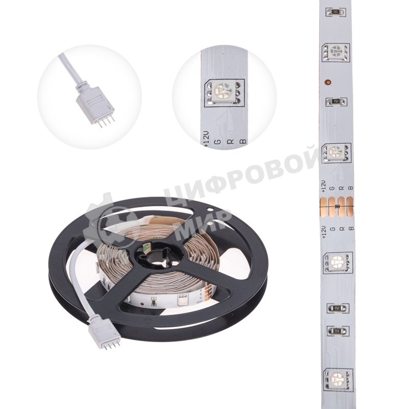 Лента светодиодная 3 м 12 В 3030 RGb IP23 30 LED/м для БП с клеммами LAMPER