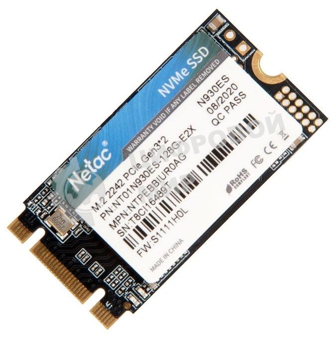 Накопитель SSD Netac N930ES, 128Gb, PCIe 3.0 x2, M.2 2242, NVMe, R/W 1650/1500