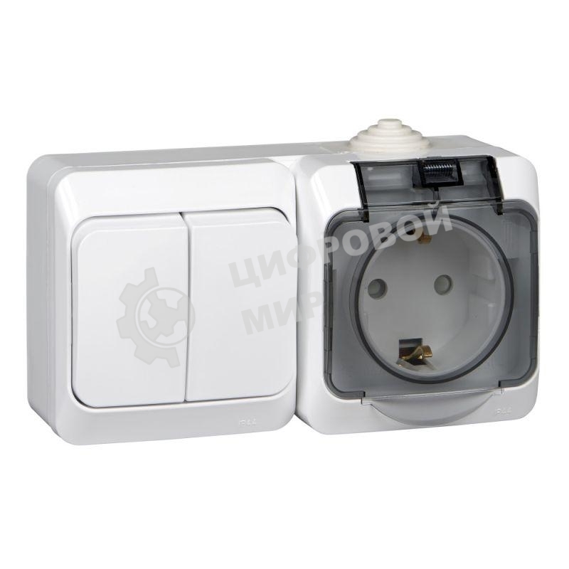 Блок ОП Этюд (2-кл. выкл. + евророз. защ. шторки) IP44 бел. SchE