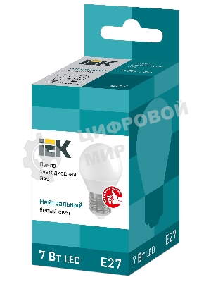 Лампа светодиодная IEK LLE-G45-7-230-40-E27 ECO G45 7Вт шар 4000К белый E27 630лм 230-240В