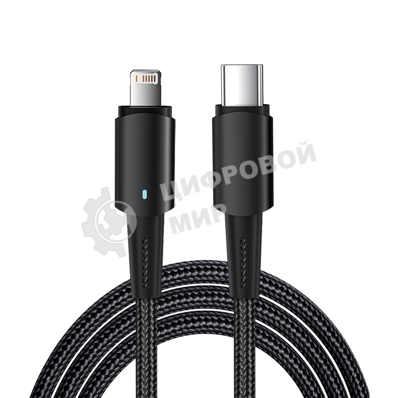 Кабель Rexant Type-C – Lightning для Apple, 3А, 1м, в черной нейлоновой оплетке, со световой индикацией
