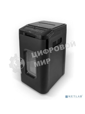 Шредер Heleos АП55-4 черный с автоподачей (секр.P-4) фрагменты 400лист. 55лтр. скрепки скобы пл.карты