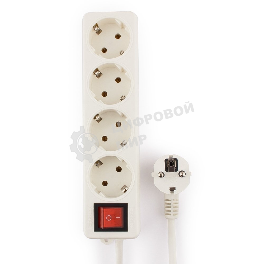 Сетевой фильтр Гарнизон ELB-G4-W-5, 4 евророзетки с выключателем и заземлением, допустимый ток 16А, длина 5 м.