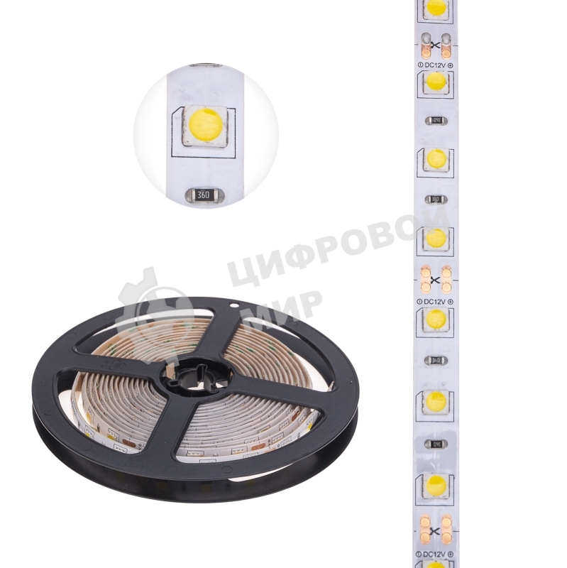 Лента светодиодная 3 м 12 В 5050 4000 К IP65 60 LED/м для БП с клеммами LAMPER