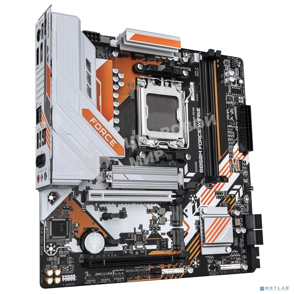 Материнская плата Gigabyte B850M FORCE WF6E (V1.2), AM5, AMD B850, 2xDDR5, 4xSATA, 3xM.2, 1xPCIe 5.0 x16, 1xPCIe 4.0 x4, 1xDP, 1xHDMI, 1x2.5Gb LAN, Wi-Fi 6E, Bluetooth 5.3, 1xUSB-C 5Gbps, 1xUSB-A 10Gbps, 2xUSB-A 5Gbps, 2xUSB-A 2.0, 3x3.5 мм, 7.1, mATX