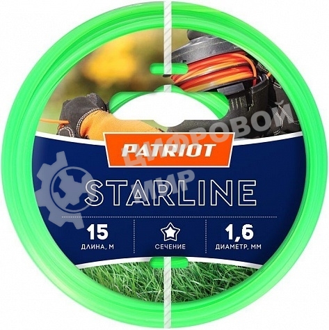Леска для триммеров PATRIOT Starline D 1,6мм L 15м звезда, зеленая 165-15-3 Арт 805201051