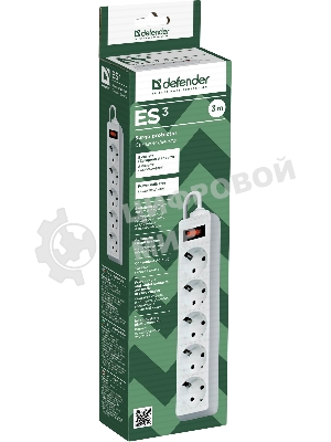 Сетевой фильтр Defender ES, 3.0 м, 5 розеток белый