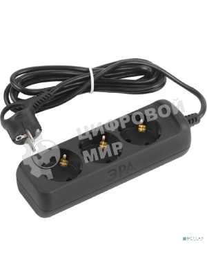 Удлинитель электрический ЭРА UX-3e-5m-B с заземлением 3 розетки 5 м ПВС 3x0,75 мм2 10А черный