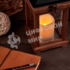 Декоративный фонарь Neon-night со свечкой, корпус из дерева, размер 14х14х35cм, теплый белый