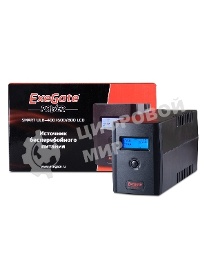 Источник бесперебойного питания ExeGate Power Smart ULB-800 LCD 800VA, черный, 2 евророзетки, USB