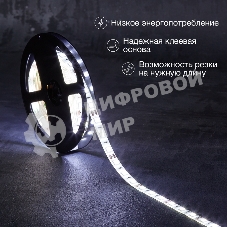 Лента светодиодная 3 м 12 В 5050 6500 К IP65 60 LED/м для БП с клеммами LAMPER